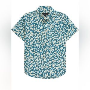 🌼Nordstrom kids’ Tilden print button-down shirt XL 14-16 teal aegeans de…